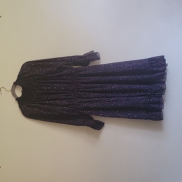 Boheewohee midi cowlneck raffle dress size large navy blue pink yellow - Picture 3 of 16